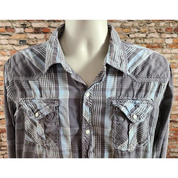 GPH Supply Co. Long Sleeve Pearl Snap Shirt Plaid Detailed Stitching Men's XL - Picture 4 of 11